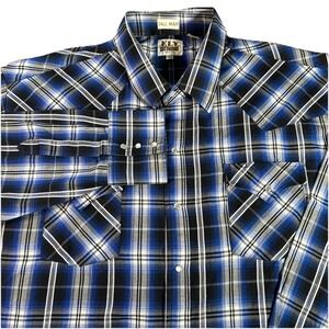 Ely Cattleman Tall Man Men's 3XLT Blue Plaid Western Pearl Snap Button Down